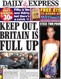 Daily Express-Überschrift: Keep out, Britain is full up